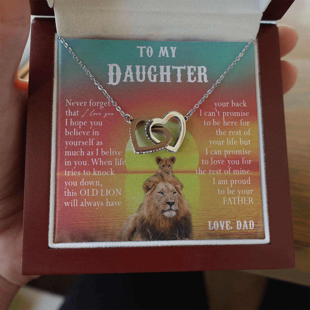 123D Necklace To My Daughter, Lion Daughter Birthday Gift, Lion Dad Sunset Necklace