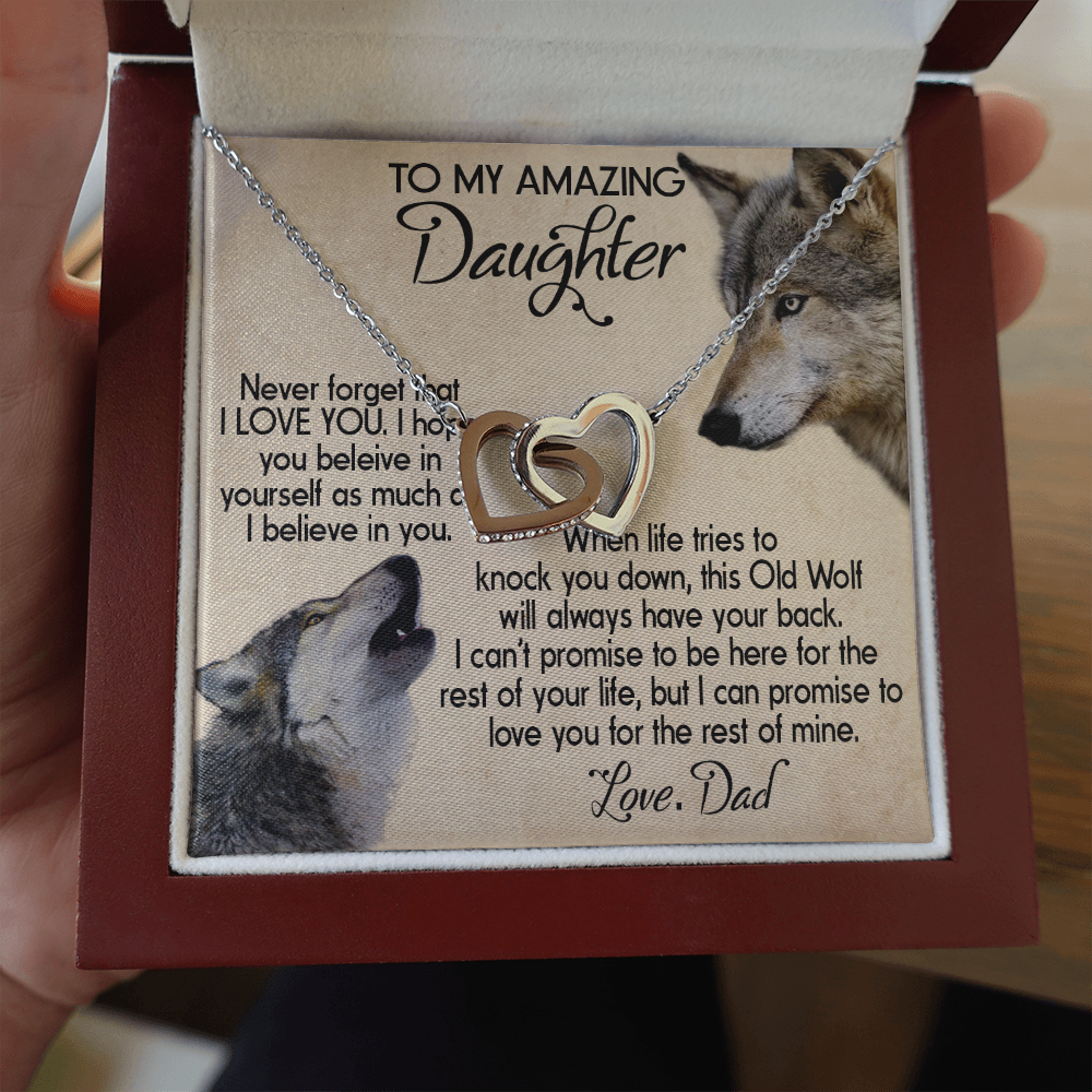 15D To my Daughter Necklace, Wolf Dad Gift for Daughter, I LOVE YOU Necklace
