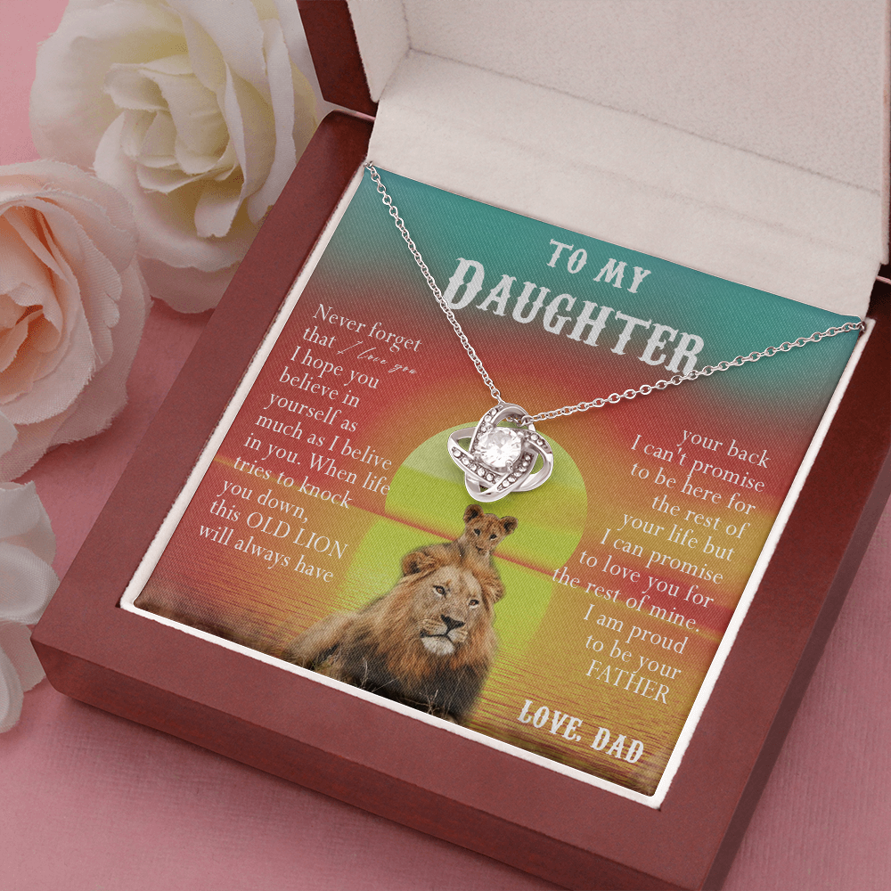 123A Necklace To My Daughter, Lion Daughter Birthday Gift, Lion Dad Sunset Necklace