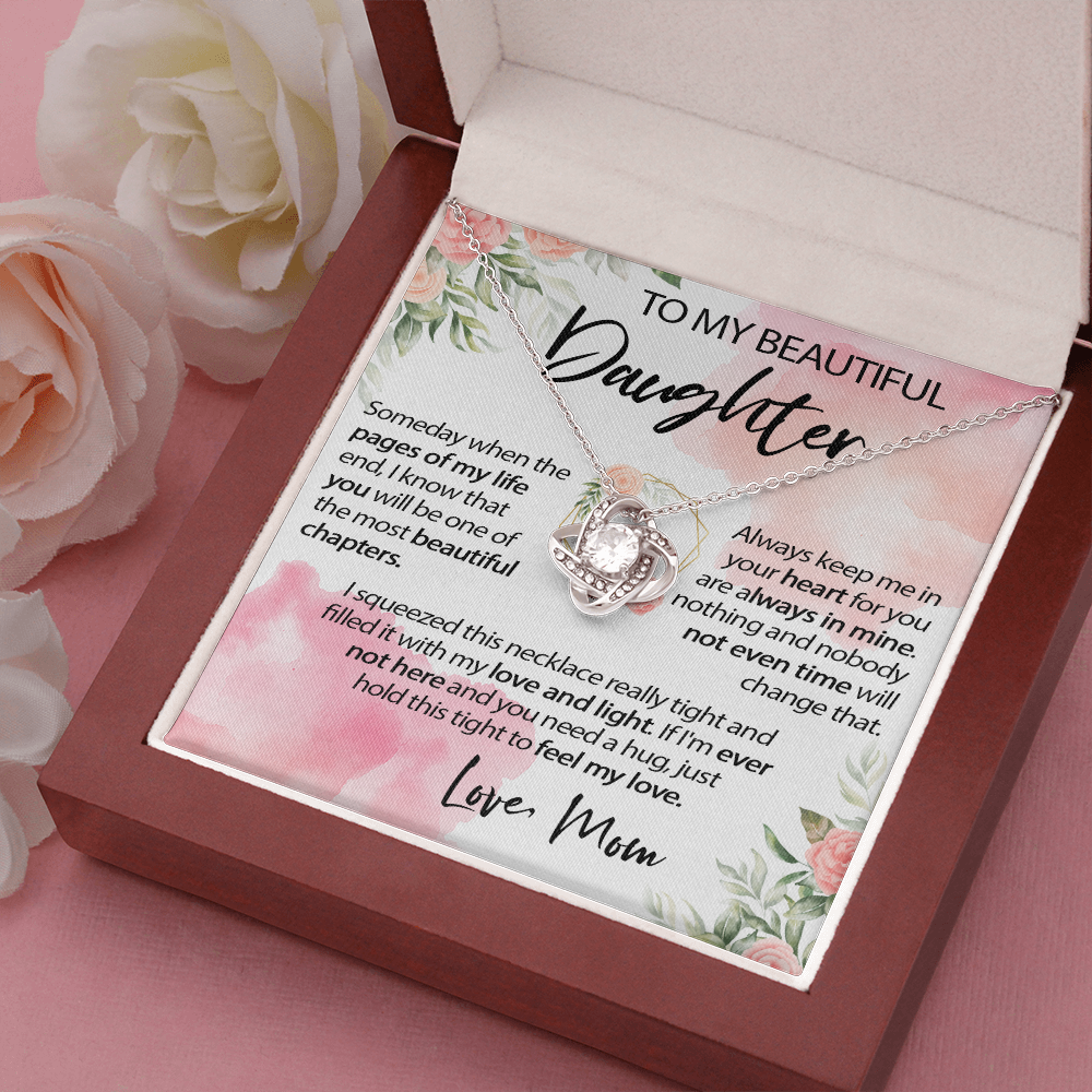 34A To My Beautiful Daughter A Wonderful Daughter Love Knot Necklace, Gift From Mom