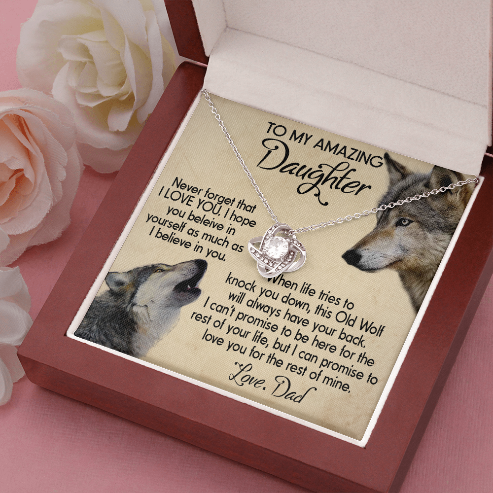 15A To my Daughter Necklace, Wolf Dad Gift for Daughter, I LOVE YOU Necklace