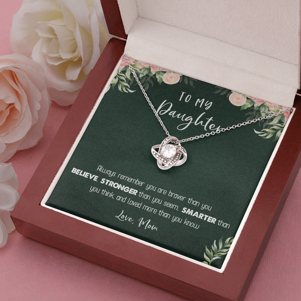 122A Necklace To My Daughter Birthday Gift From Mom, You Are Braver, Stronger,Smarter