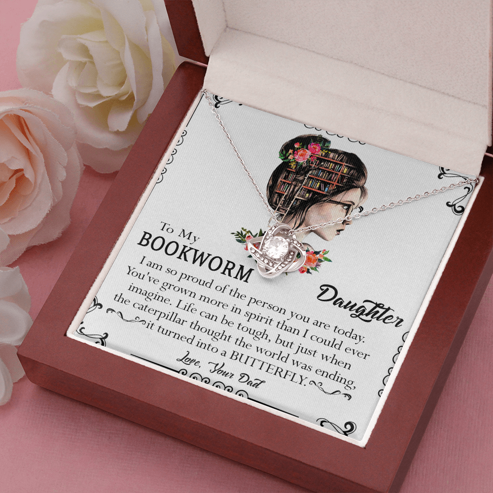 412A To My Bookworm Necklace, Gift Birthday Necklace From Dad For Daughter