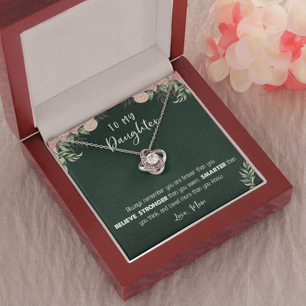 122A Necklace To My Daughter Birthday Gift From Mom, You Are Braver, Stronger,Smarter