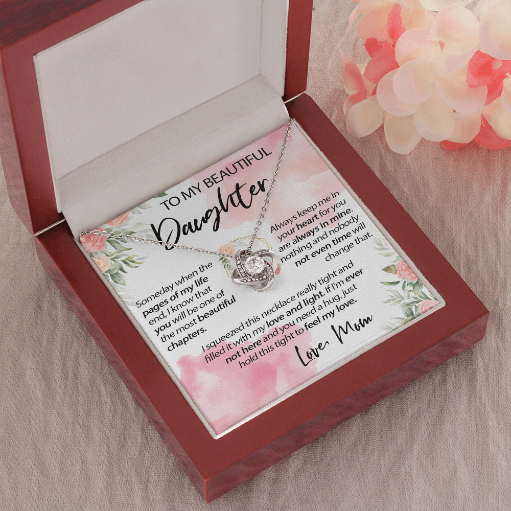 34A To My Beautiful Daughter A Wonderful Daughter Love Knot Necklace, Gift From Mom
