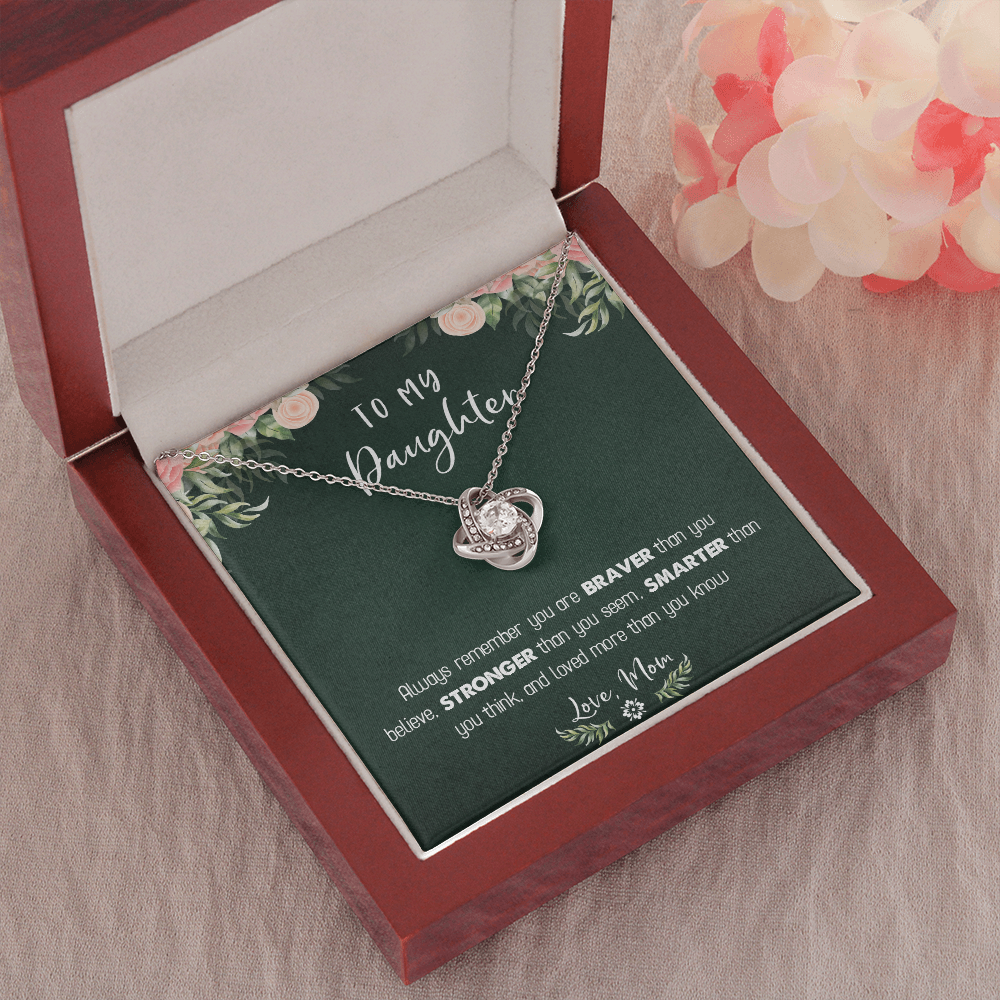 122A Necklace To My Daughter Birthday Gift From Mom, You Are Braver, Stronger,Smarter