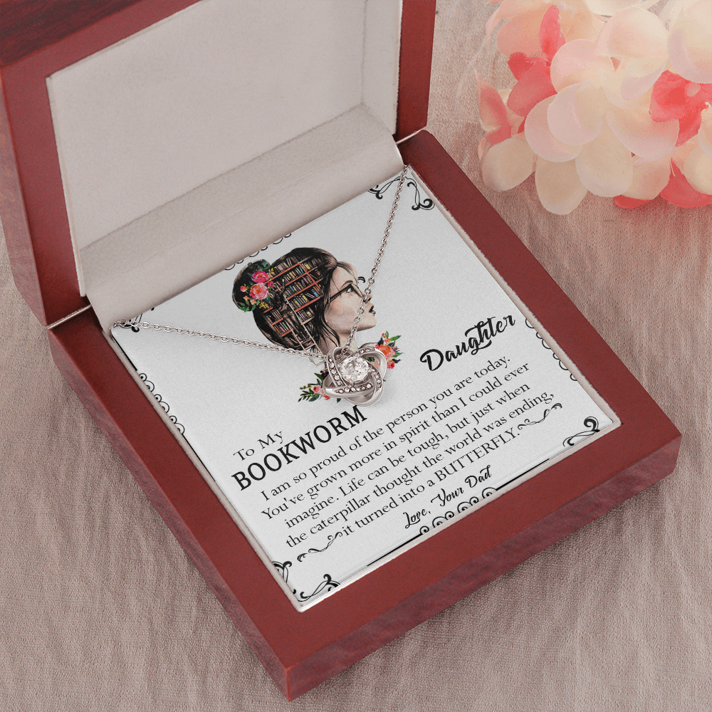 412A To My Bookworm Necklace, Gift Birthday Necklace From Dad For Daughter