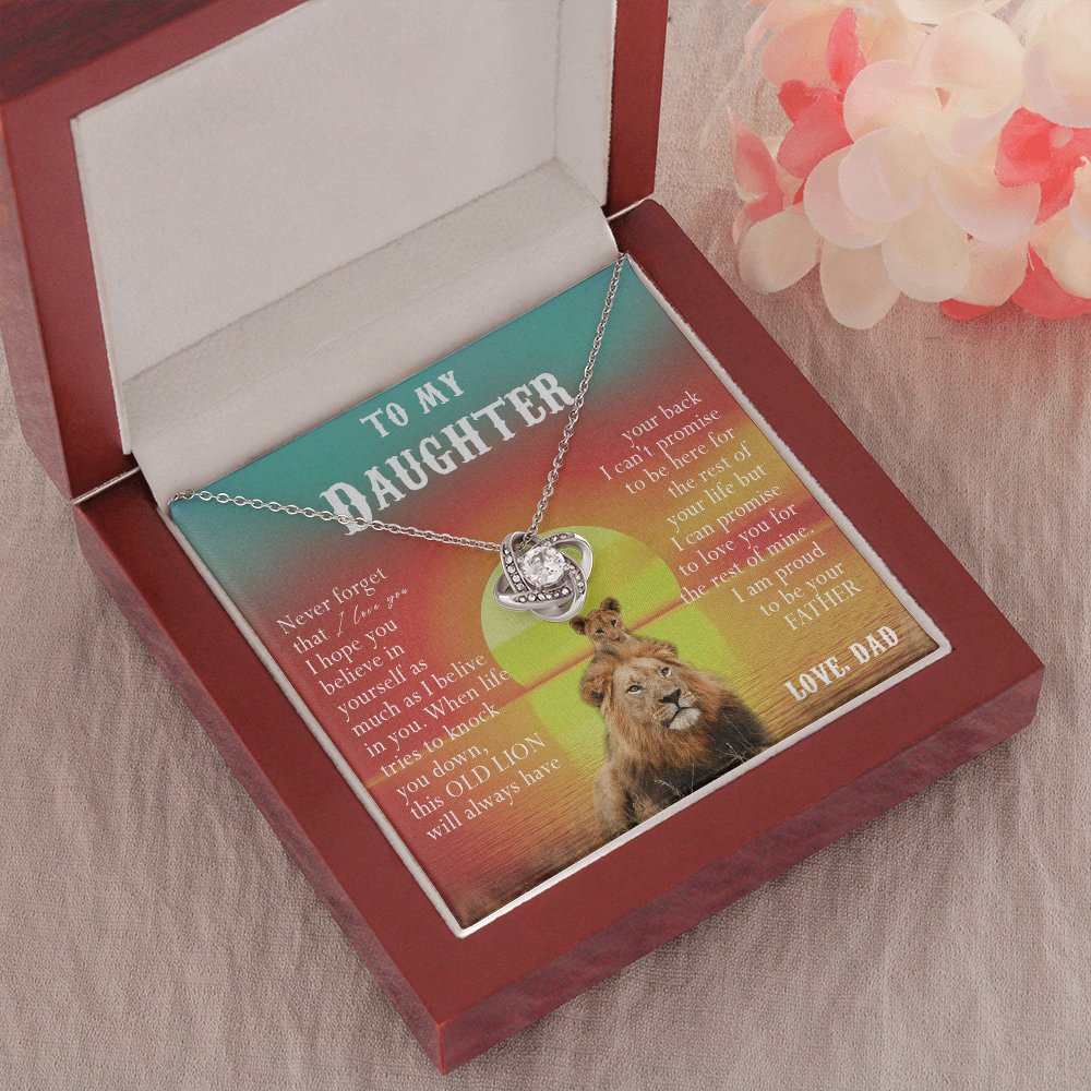 123A Necklace To My Daughter, Lion Daughter Birthday Gift, Lion Dad Sunset Necklace