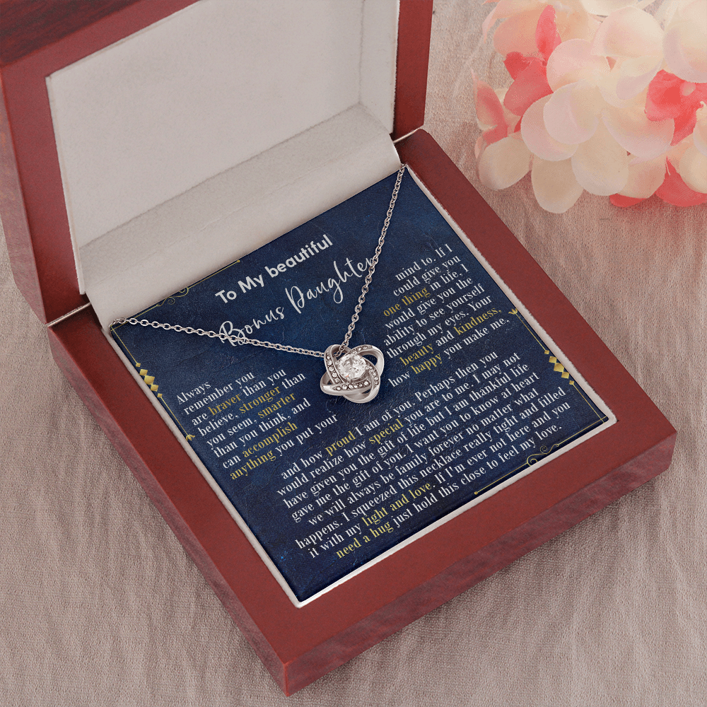 126A Necklace To My Beautiful Bonus Daughter, Daughter Birthday Gift, I Love Daughter