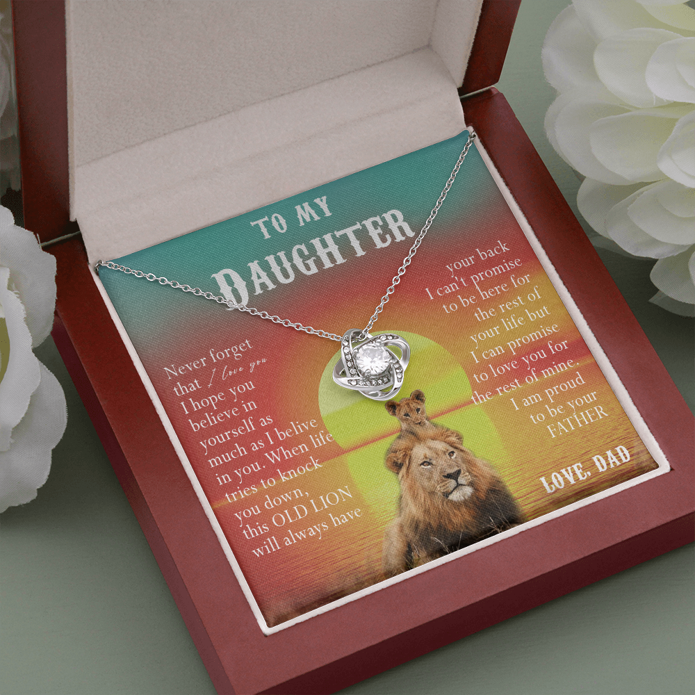 123A Necklace To My Daughter, Lion Daughter Birthday Gift, Lion Dad Sunset Necklace