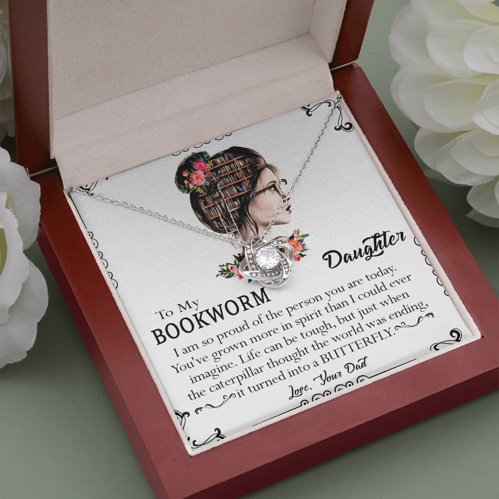 412A To My Bookworm Necklace, Gift Birthday Necklace From Dad For Daughter