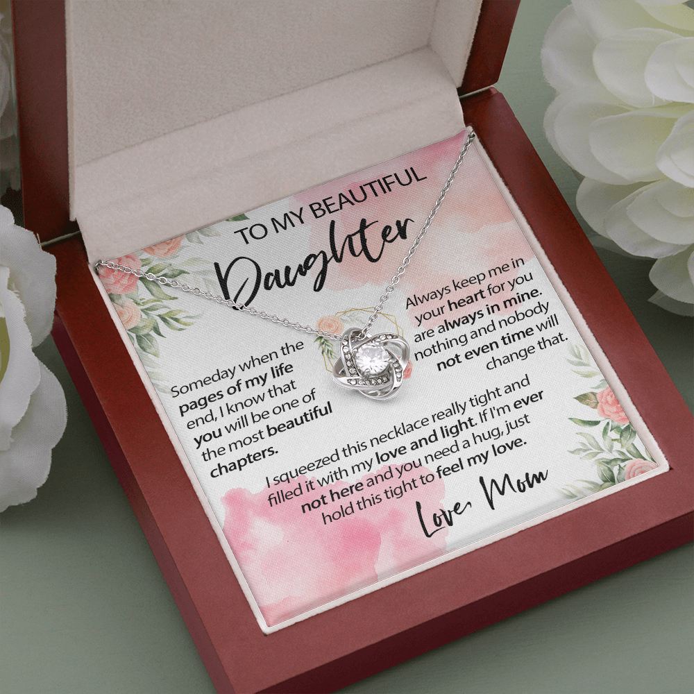 34A To My Beautiful Daughter A Wonderful Daughter Love Knot Necklace, Gift From Mom