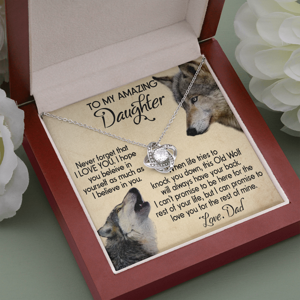 15A To my Daughter Necklace, Wolf Dad Gift for Daughter, I LOVE YOU Necklace