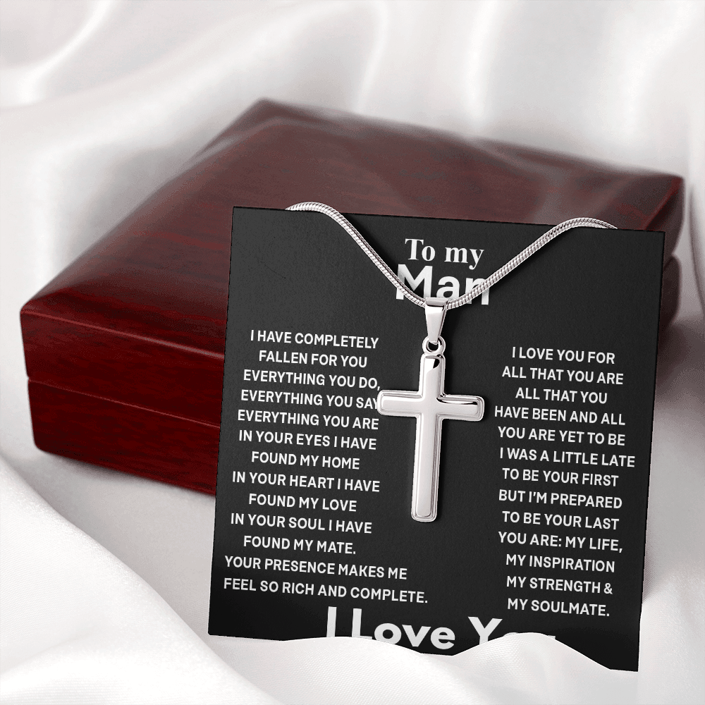 To My Man Cross Necklace Jewelry For Men, Man Necklace Silver From My Love 423 Gift