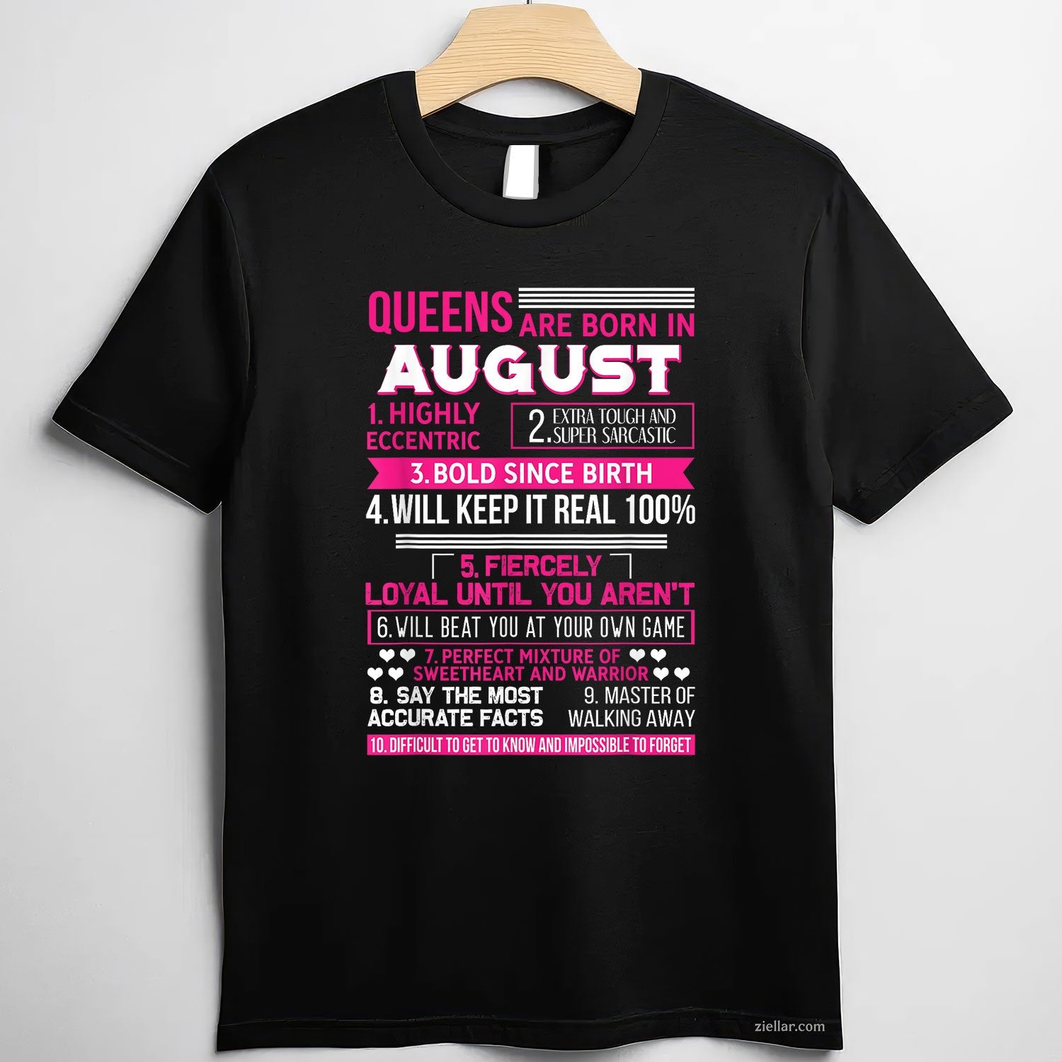 10 Funny Queen Facts Tee and T-Shirt, August Birthday Party T-Shirt Gift for Women Adults