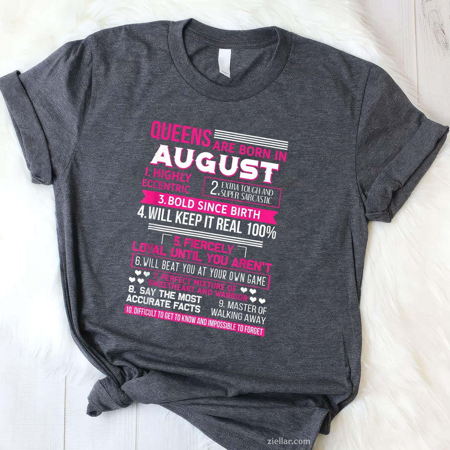10 Funny Queen Facts Tee and T-Shirt, August Birthday Party T-Shirt Gift for Women Adults