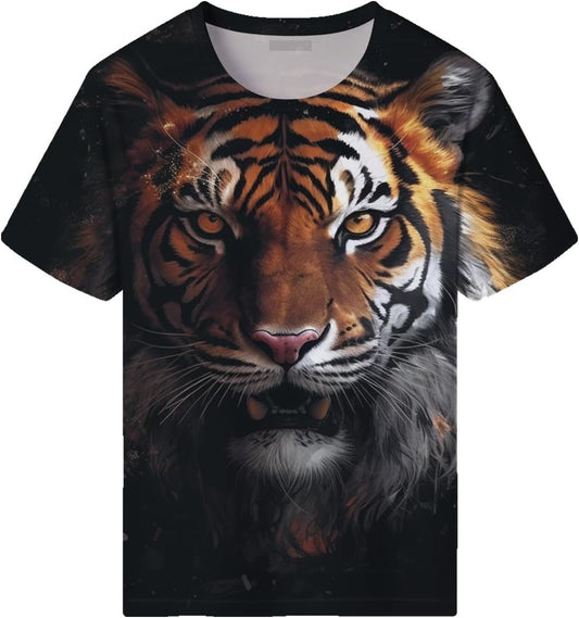 3D Tiger Graphic Tee for Men, Novel Animal Print T-Shirt Summer Casual Wear with Cool Design