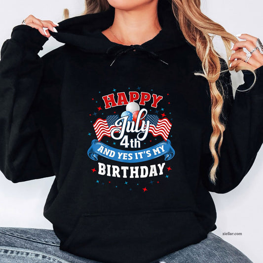 4th of July Birthday Shirt American Flag Happy Hoodie Shirt