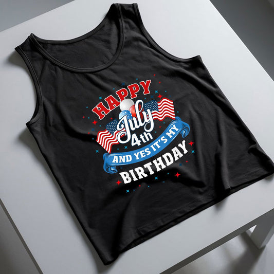 4th of July Birthday Shirt American Flag Happy Tank Top Shirt
