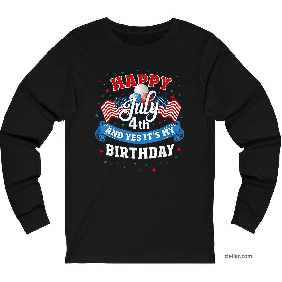 4th of July Birthday Shirt American Flag Happy Long Sleeve Shirt