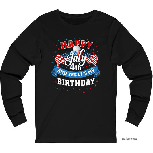4th of July Birthday Shirt American Flag Happy Long Sleeve Shirt