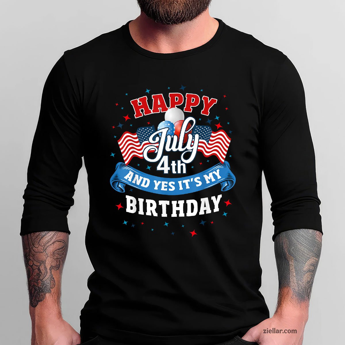 4th of July Birthday Shirt American Flag Happy Long Sleeve Shirt