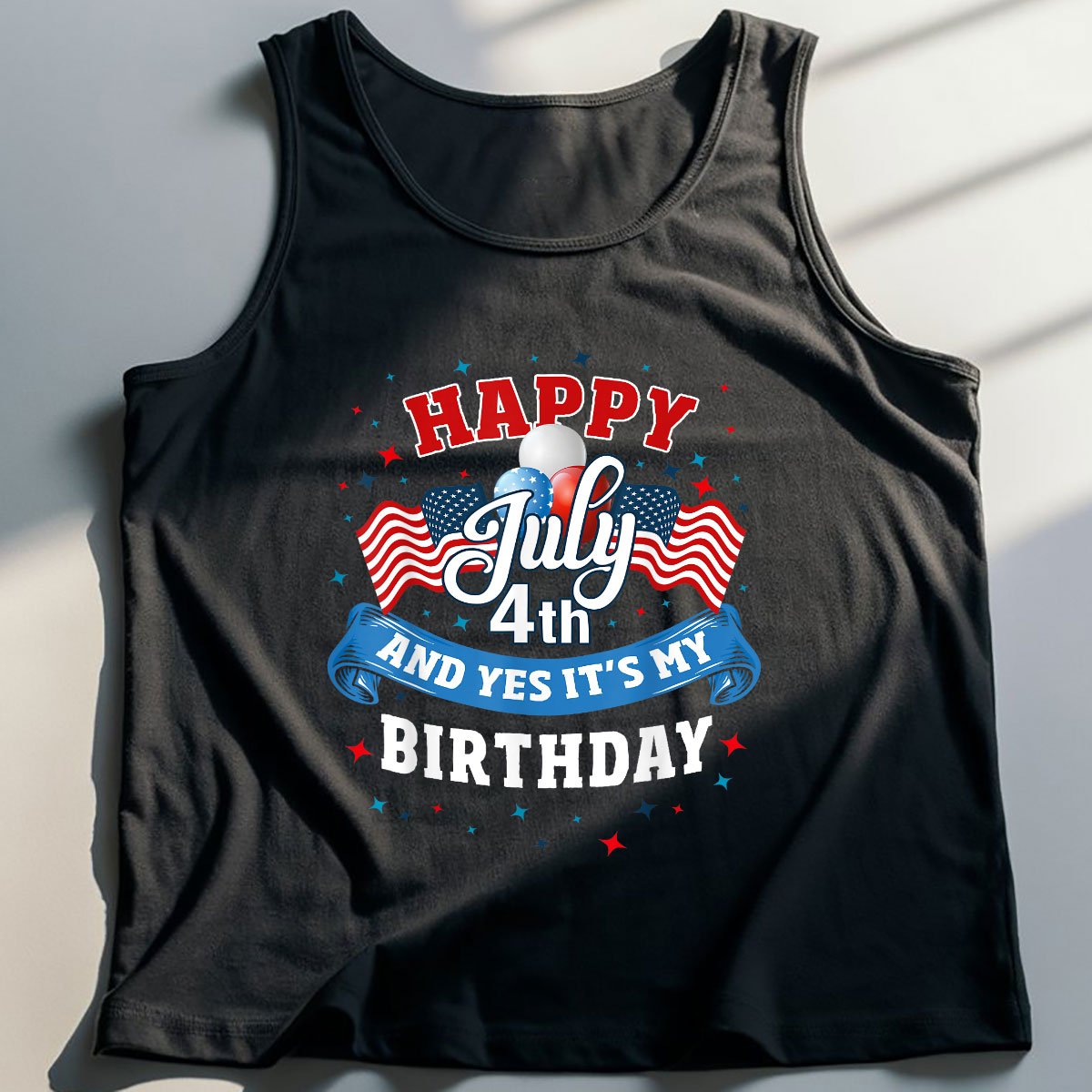 4th of July Birthday Shirt American Flag Happy Tank Top Shirt