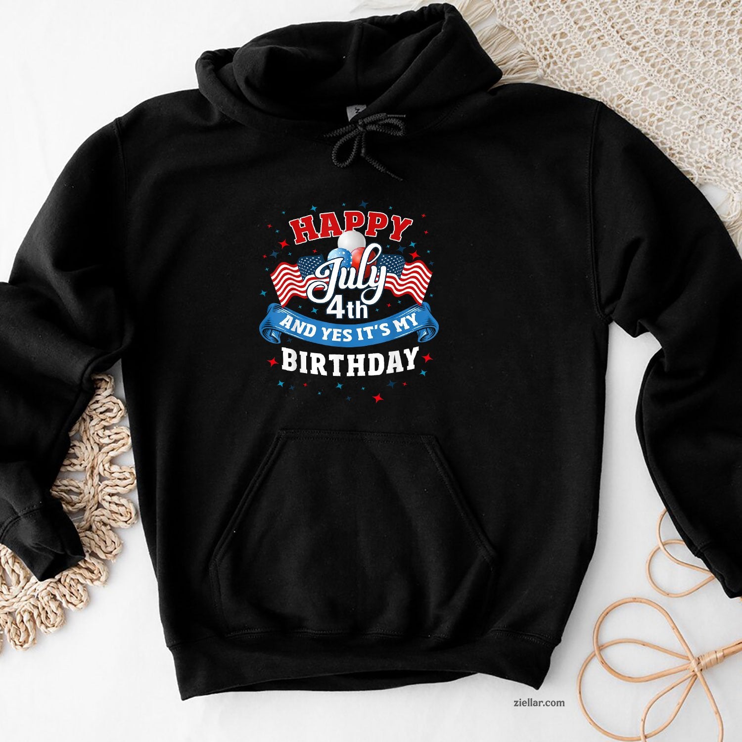 4th of July Birthday Shirt American Flag Happy Hoodie Shirt