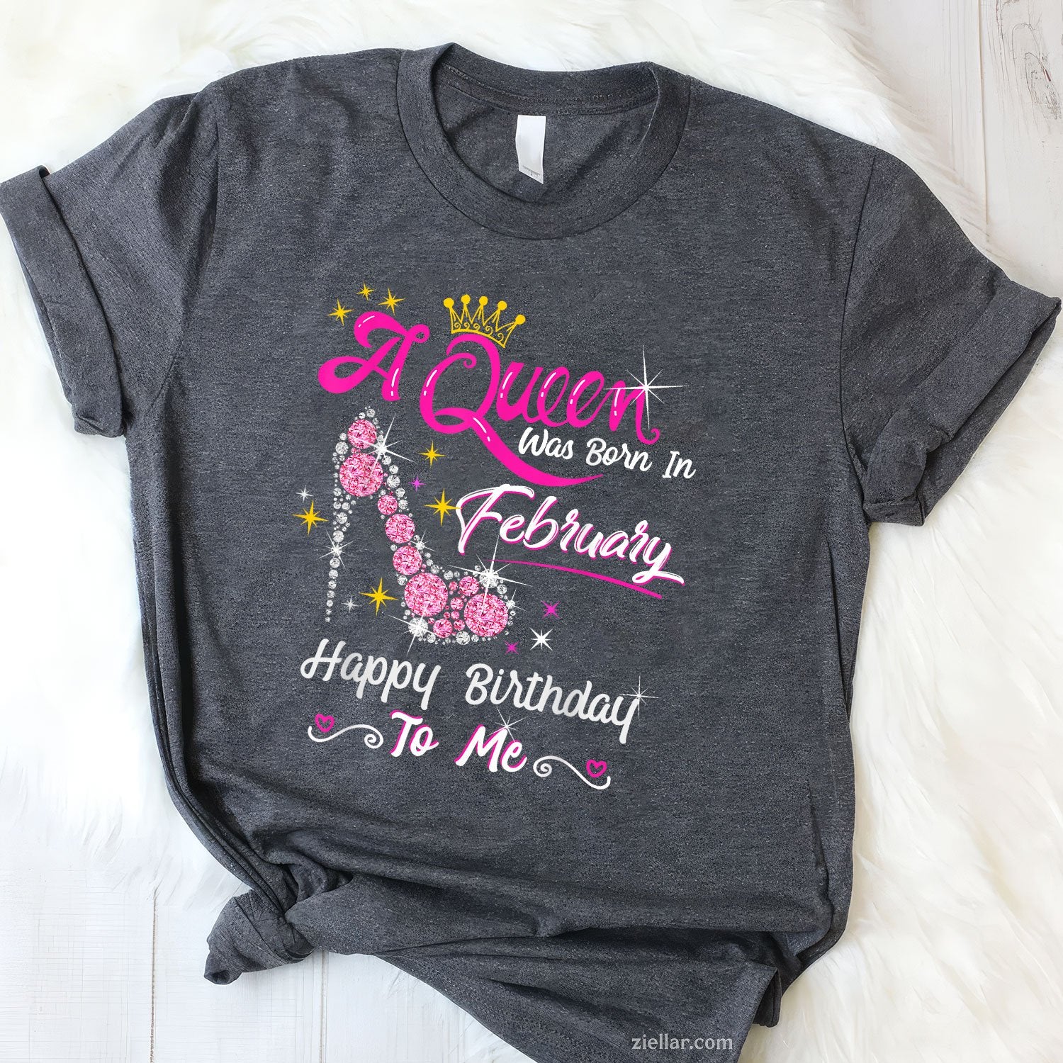 A Queen Was Born in February Tee and T-Shirt, Birthday Girl Crown Gift T-Shirt for Women Adults