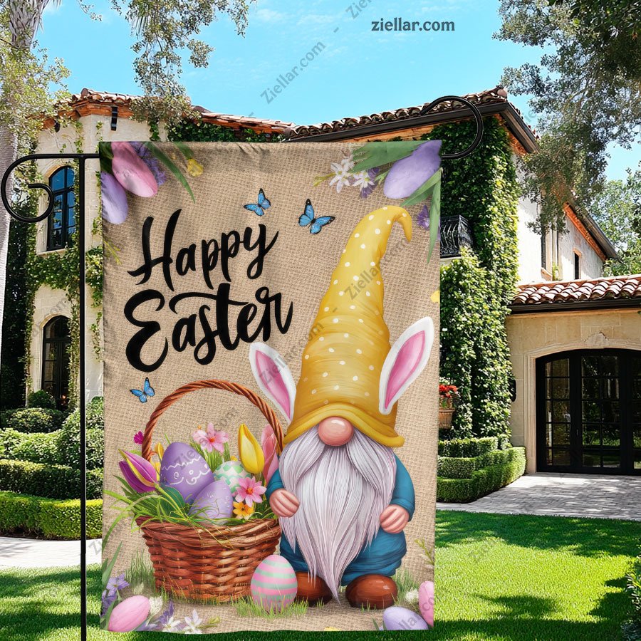 Adorable Easter Gnome with Yellow Hat Spring Home Decor Bunny Eggs Accent
