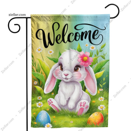 Adorable Welcome Bunny with Colorful Flowers Spring Garden Yard Decor Sign