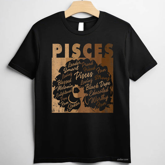 African American Pisces Girl Tee and T-Shirt, Melanin Birthday T-Shirt Gift for Women Adults