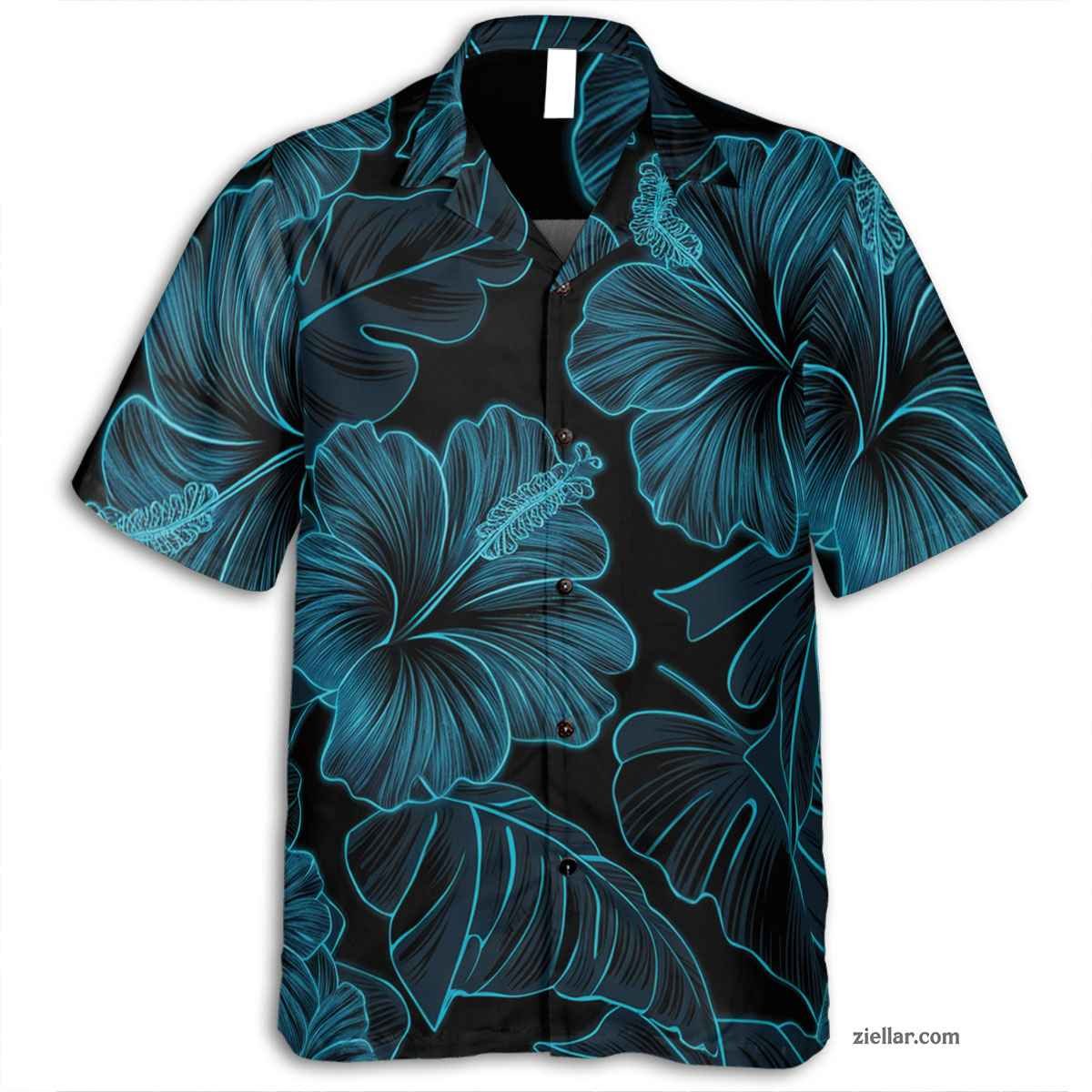 Aloha Hibiscus Hawaiian Shirt Tee, Black Blue Floral Beach Outfit Adults