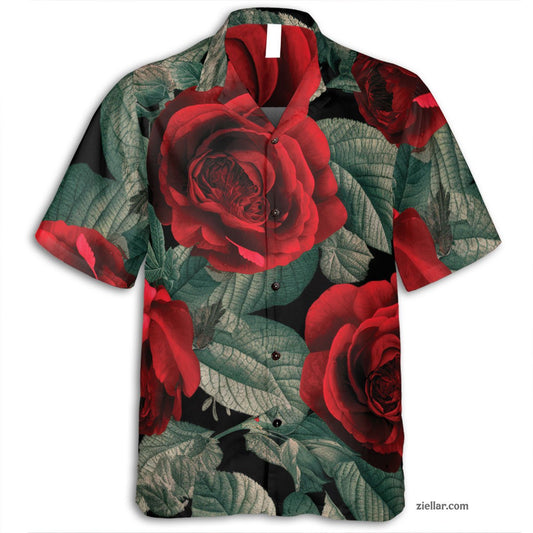 Aloha Red Rose Hawaiian Shirt Tee, Tropical Vacation Outfit for Adults