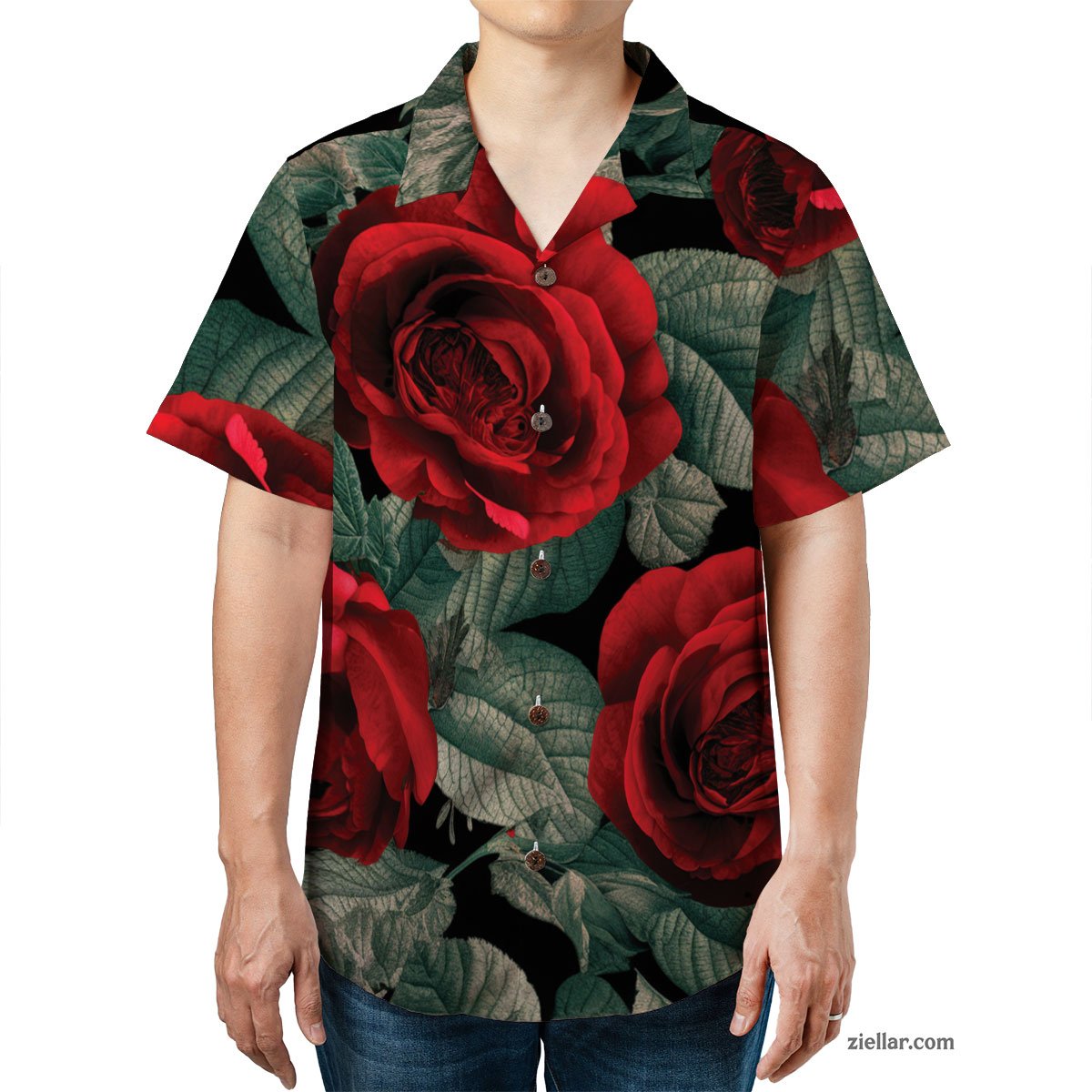 Aloha Red Rose Hawaiian Shirt Tee, Tropical Vacation Outfit for Adults