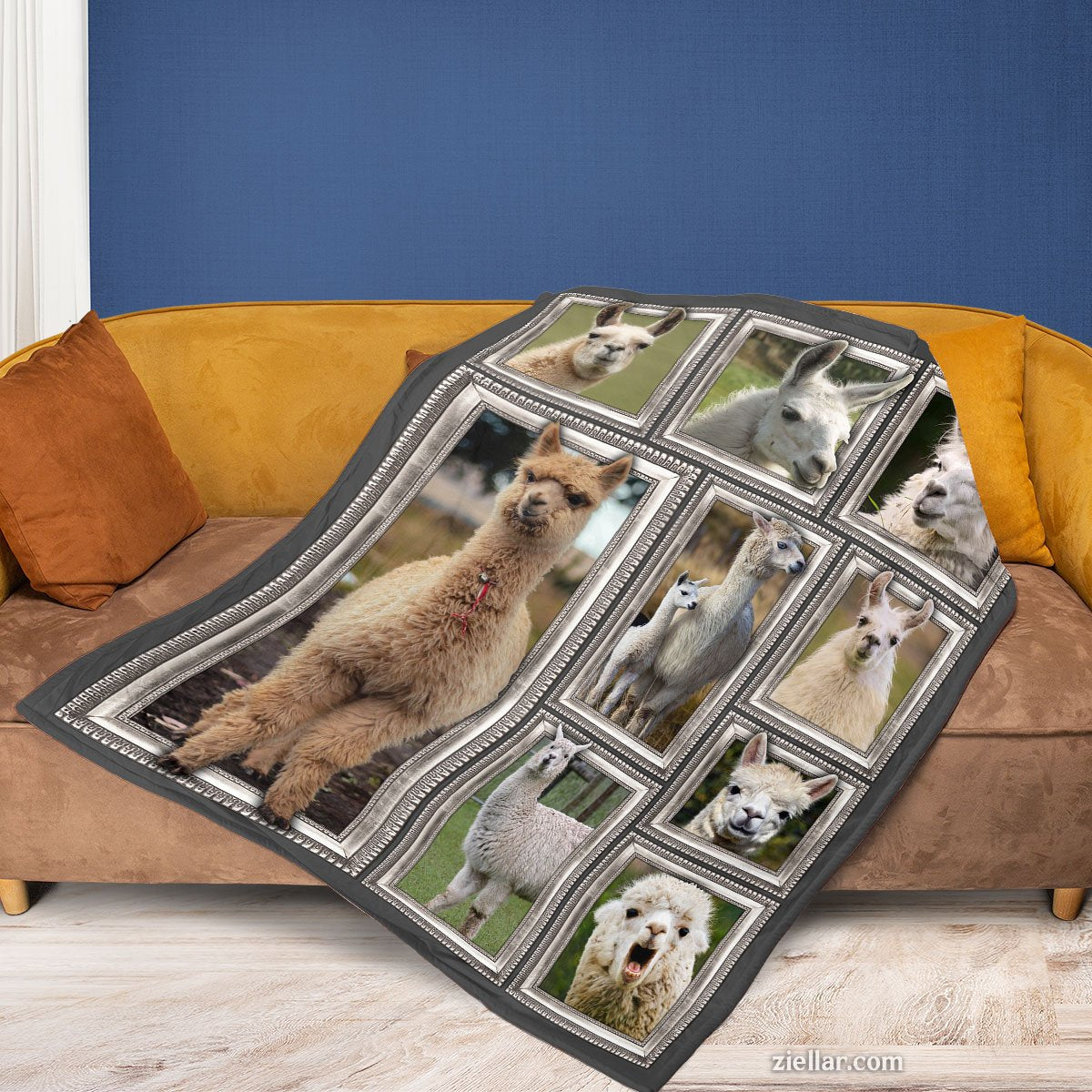 Alpaca Family Quilt Blanket, Fleece Blanket Funny Llama Patchwork Gift for Animal Lovers