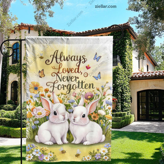 Always Loved Bunny Memorial Garden Flag, Pet Tribute Yard Banner for Home Use