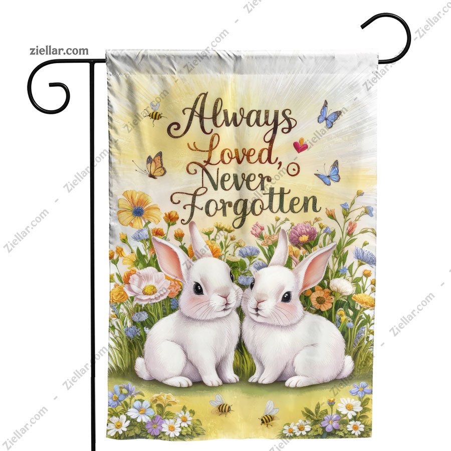 Always Loved Bunny Memorial Garden Flag, Pet Tribute Yard Banner for Home Use