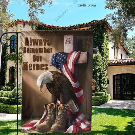 Always Remember Our Heroes Flag Patriotic Garden Yard Decor Banner USA