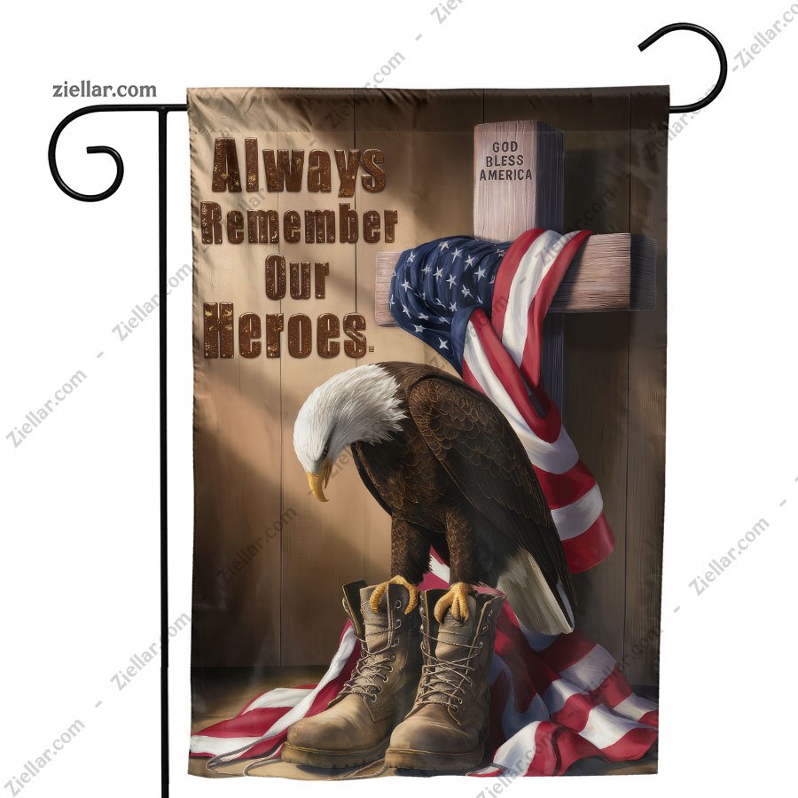Always Remember Our Heroes Flag Patriotic Garden Yard Decor Banner USA