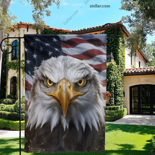 American Bald Eagle Garden Flag Close-Up, Patriotic Outdoor Yard Banner Decor