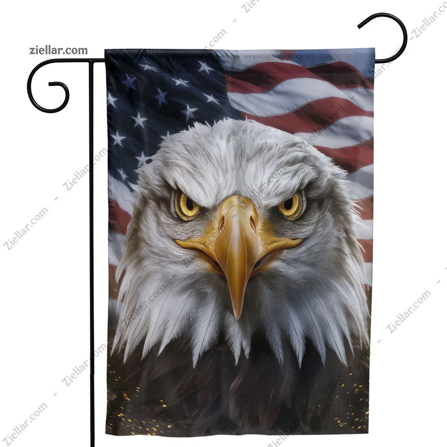 American Bald Eagle Garden Flag Close-Up, Patriotic Outdoor Yard Banner Decor
