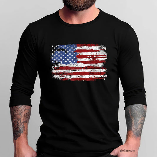 American Flag USA United States of America US 4th July Long Sleeve Shirt