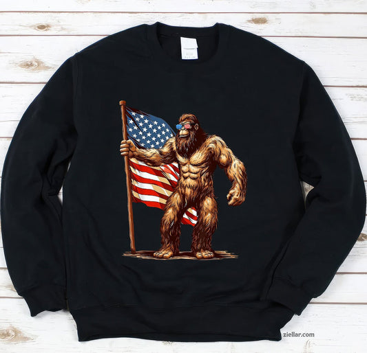 American Flag Bigfoot Sunglasses Patriotic 4th of July USA Sweatshirt