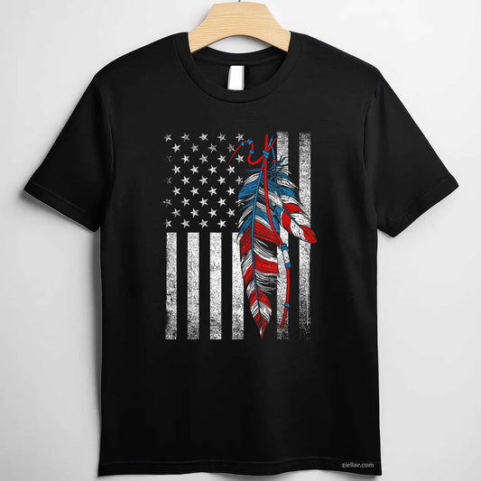 American Flag With Native Feather_ A Pride Month Indigenous T-Shirt And Tee For Adults
