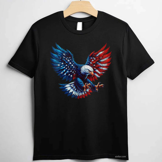 American Flag Bald Eagle Patriotic Eagle 4th of July USA T-Shirt Tee for Men Women Adults Unisex