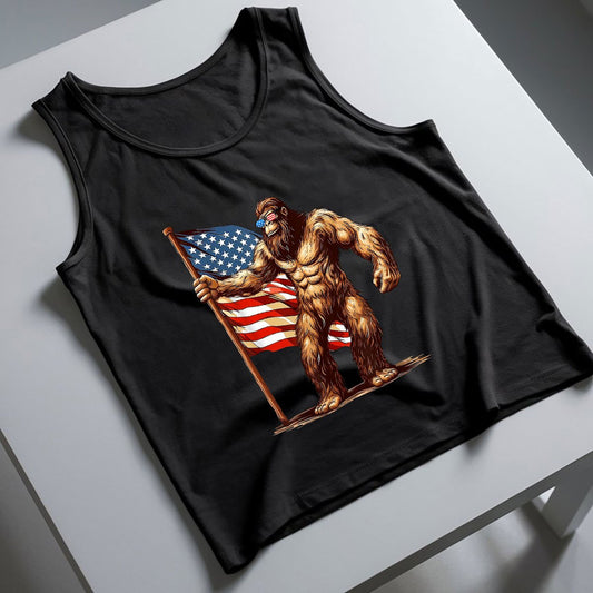 American Flag Bigfoot Sunglasses Patriotic 4th of July USA Tank Top Shirt