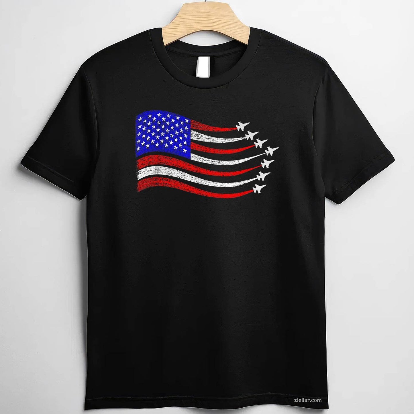 American Patriotic Fighter Jets USA Flag Waving 4th of July T-Shirt Tee for Men Women Adults Unisex