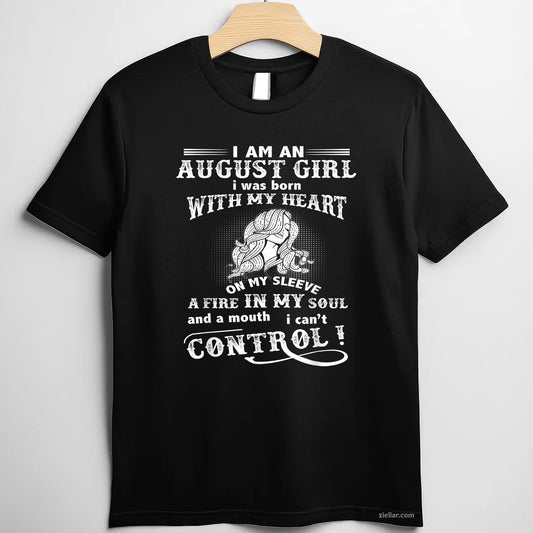 August Girl Heart on Sleeve Tee and T-Shirt, Proud Leo Birthday T-Shirt for Women Adults
