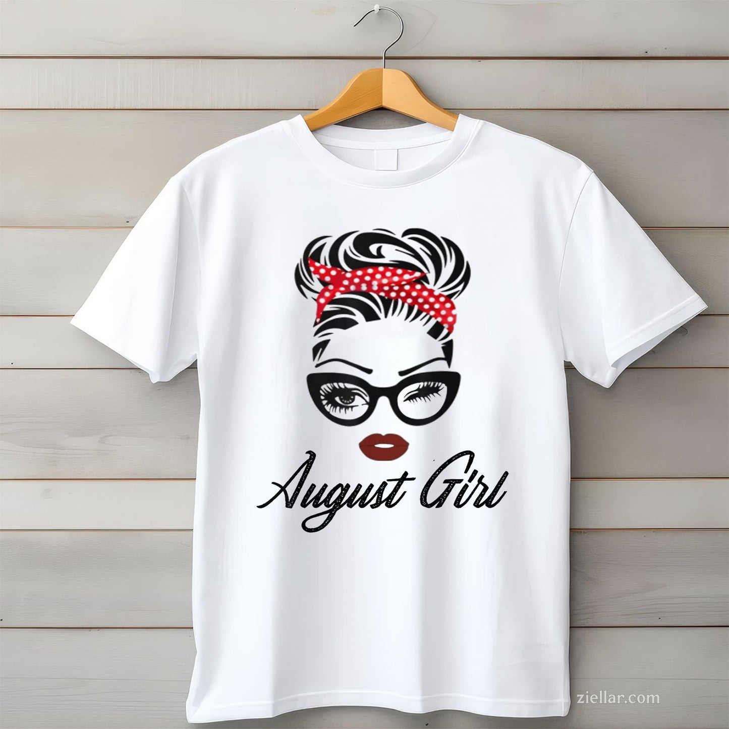 August Girl Wink Eye Face Tee and T-Shirt, Born in August Birthday T-Shirt for Women Adults